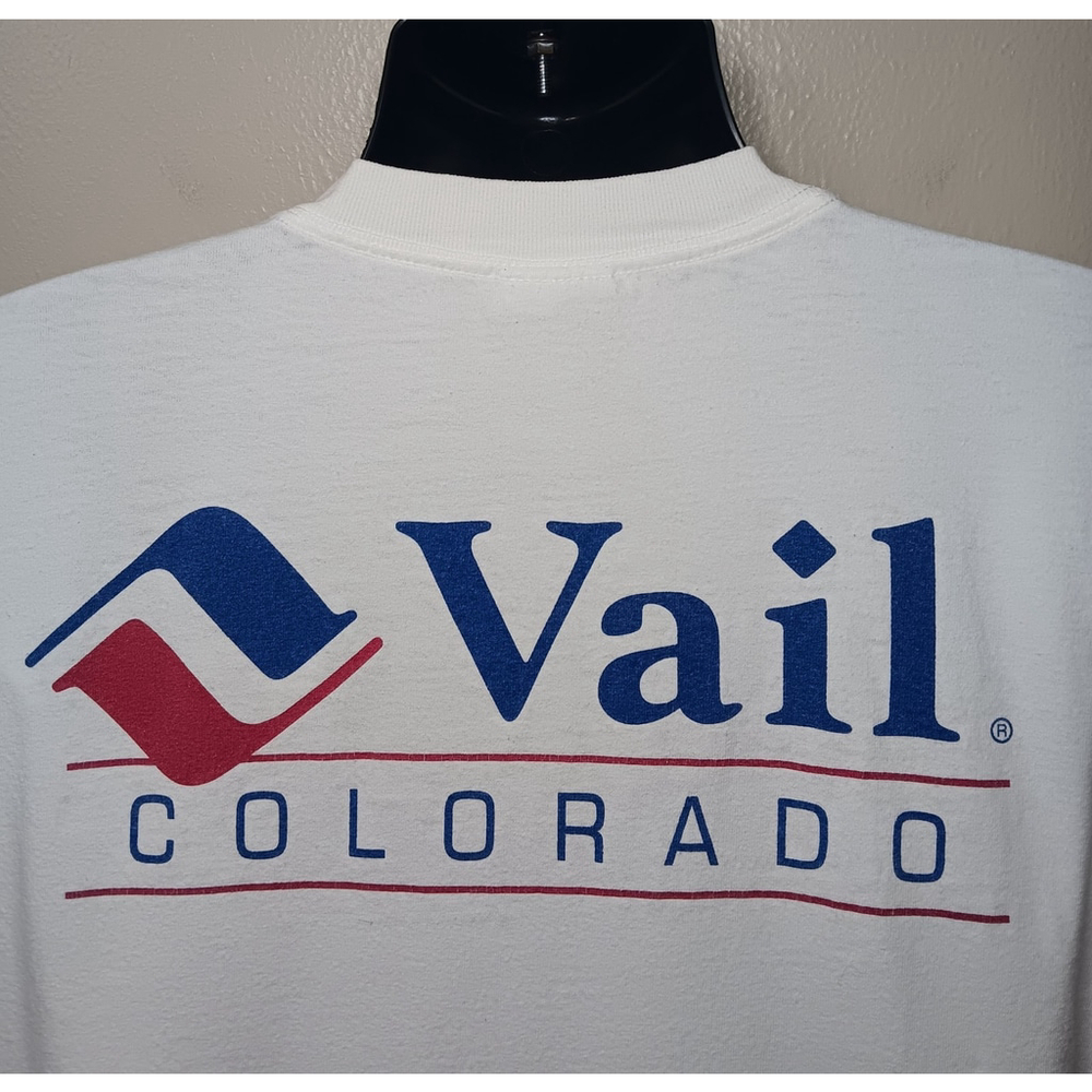 Vintage 90s Y2K VAIL COLORADO Adult Large T-shirt White Crewneck Gildan - Picture 2 of 8